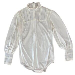 Vintage 80s Henson Kickernick Victorian Lace High Neck Bodysuit Size Medium